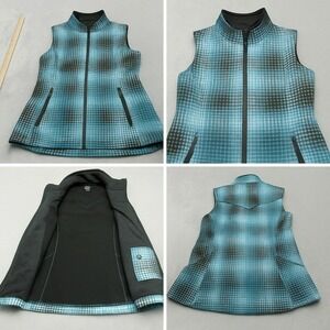 Roper Vest Womens Small Blue Optical Grid Pockets Fleece Full Zip Outdoor Hiking
